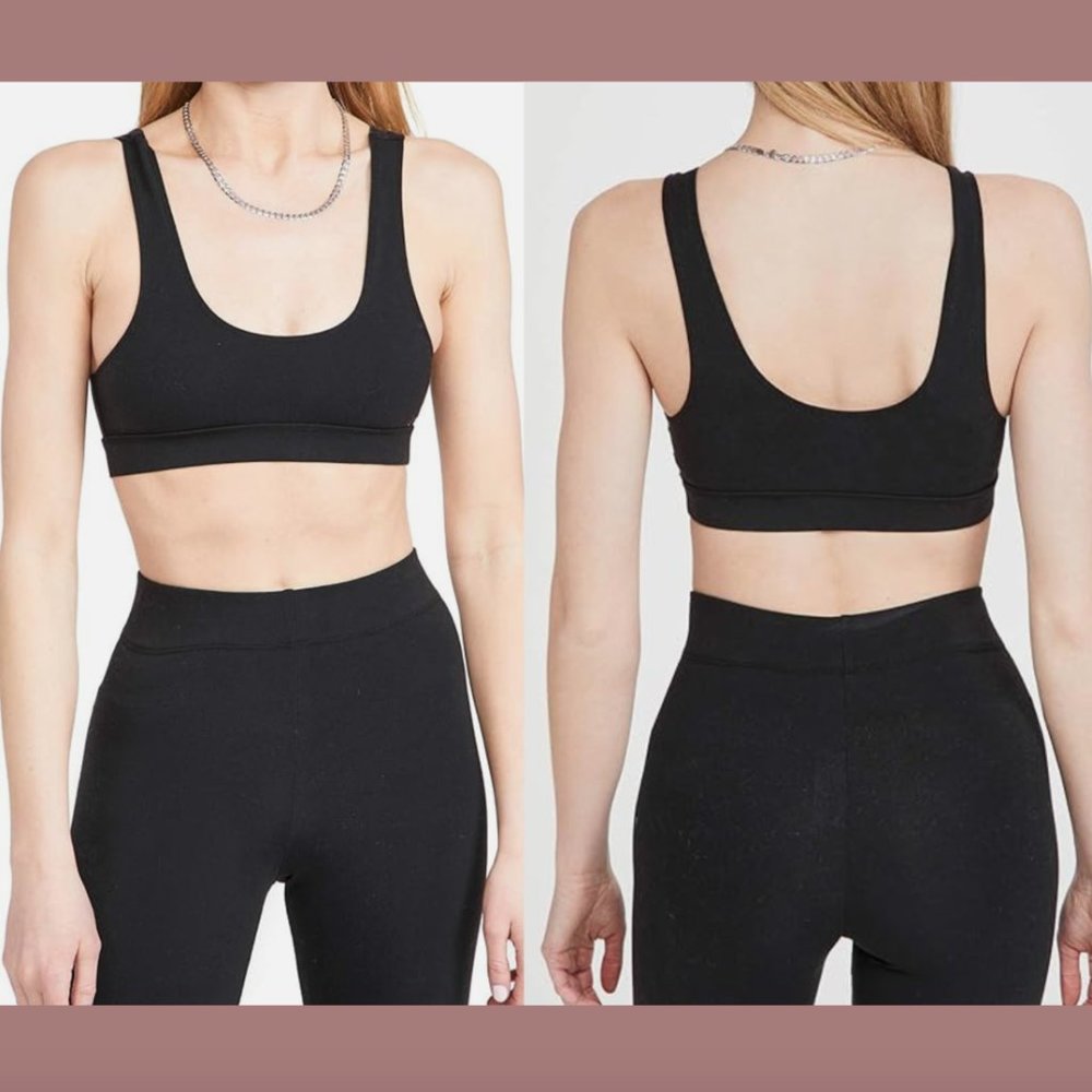 NWT $35 Good American [ 2 GA ] Essentials Lounge Scoop Neck Bralette Black #5850